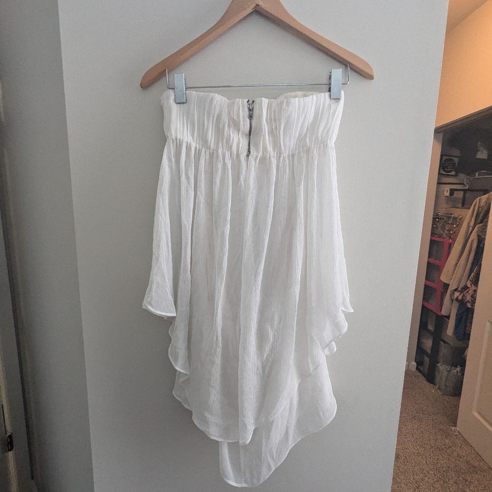 ALICE + OLIVIA Mini White Strapless Ruffle Dress - Picture 2 of 8